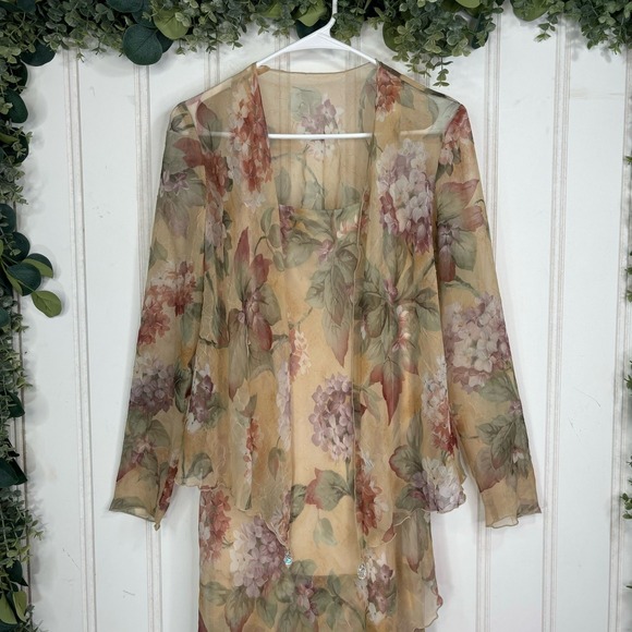 Vintage Sheer Floral 2 Piece Set Dress Cardigan Cottagecore Y2K Fairy size 10 - Picture 6 of 14
